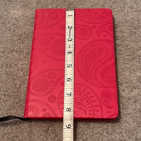 Pink/Red Paisley Faux-Leather Hardcover Lined Journal w/ Ribbon Bookmark - Picture 7 of 8